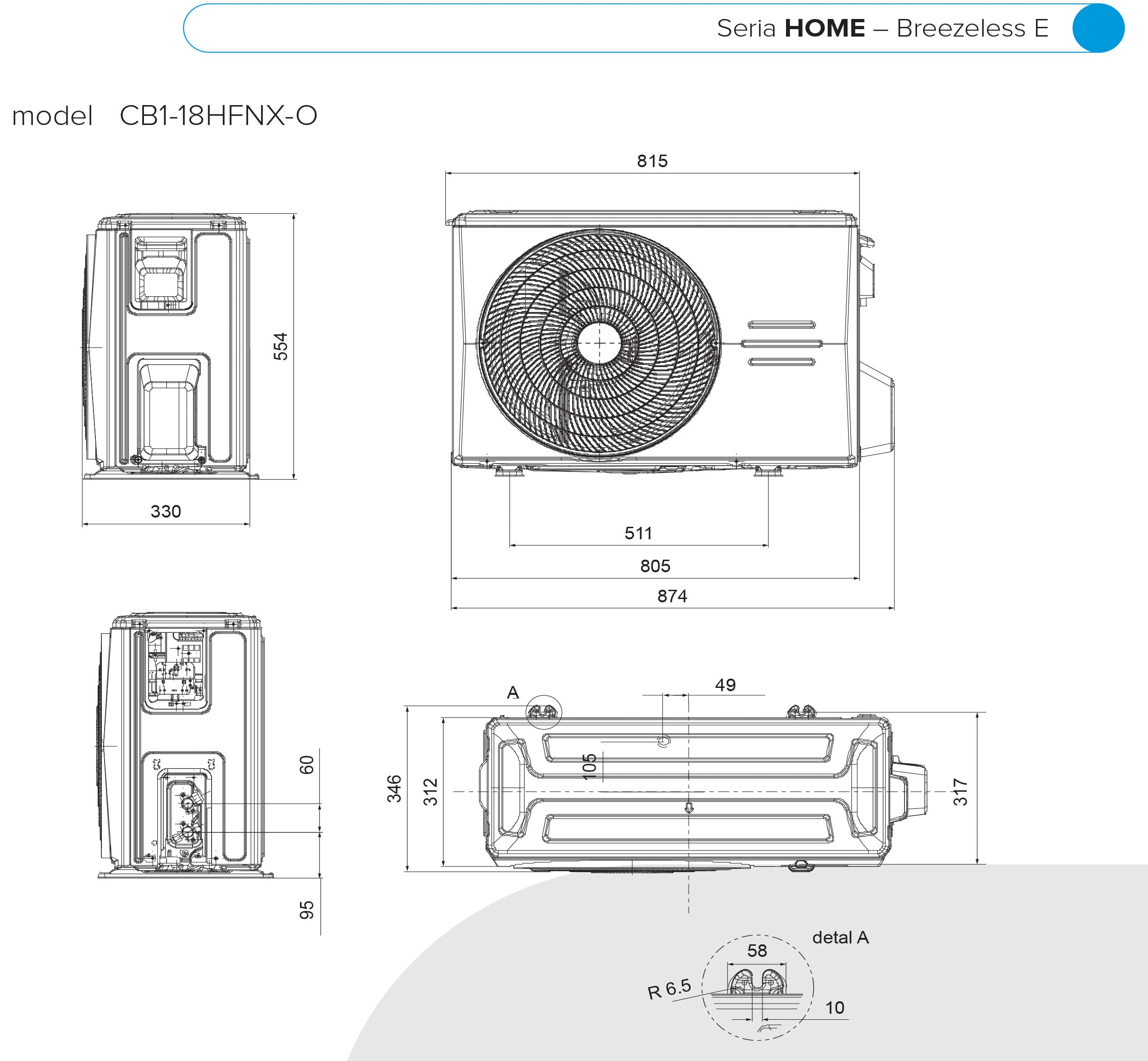 rozmery Midea Breezeless E.